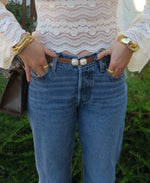 Pearl Buckle Belt - brown