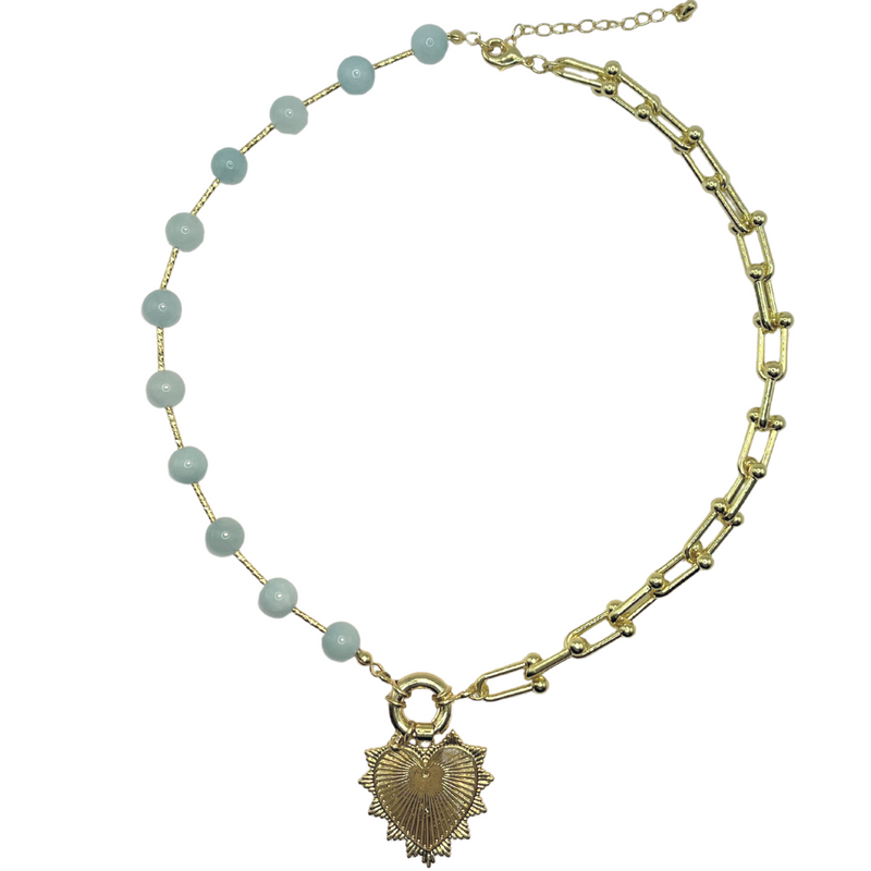 Intricate Heart Charm Necklace - Light Blue