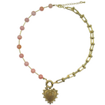 Intricate Heart Charm Necklace - Pink