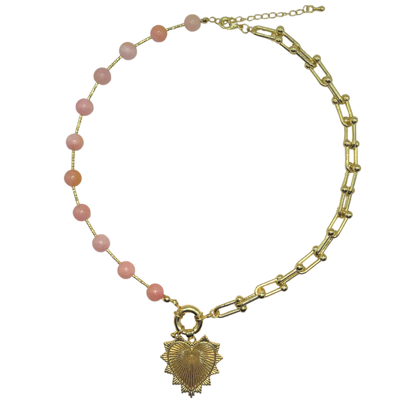 Intricate Heart Charm Necklace - Pink