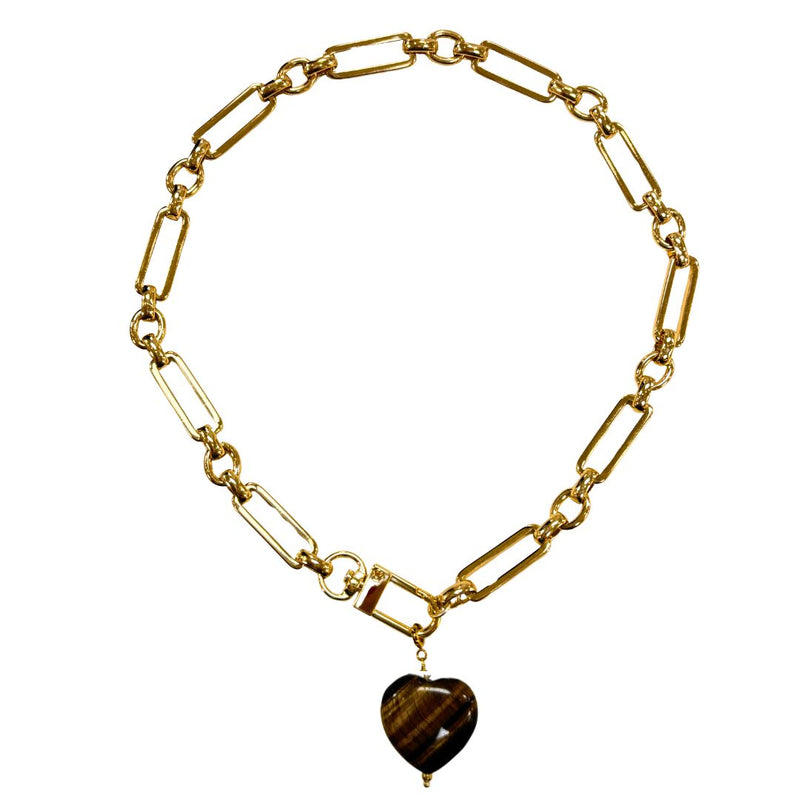 Marble Heart Charm Necklace - Brown