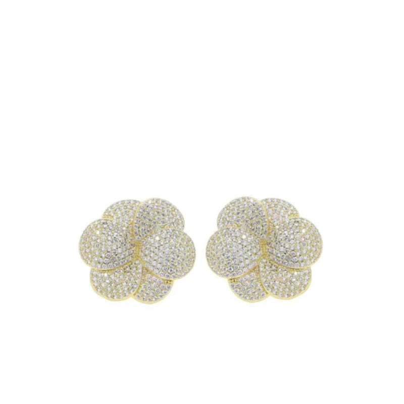 Pave Bloom Studs -Gold