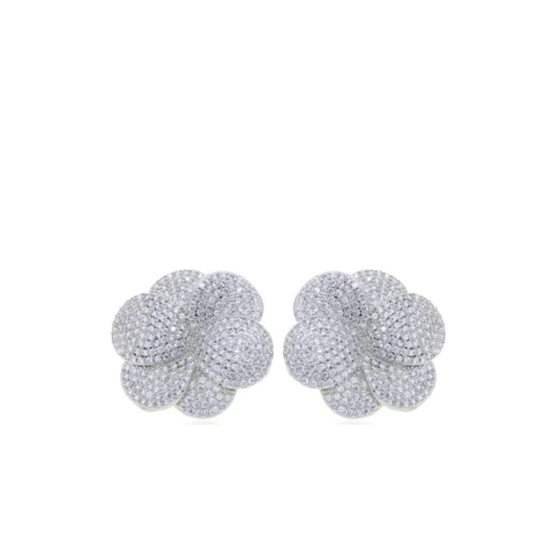 Pave Bloom Studs - Silver