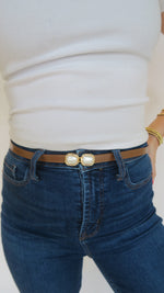 Pearl Buckle Belt - brown