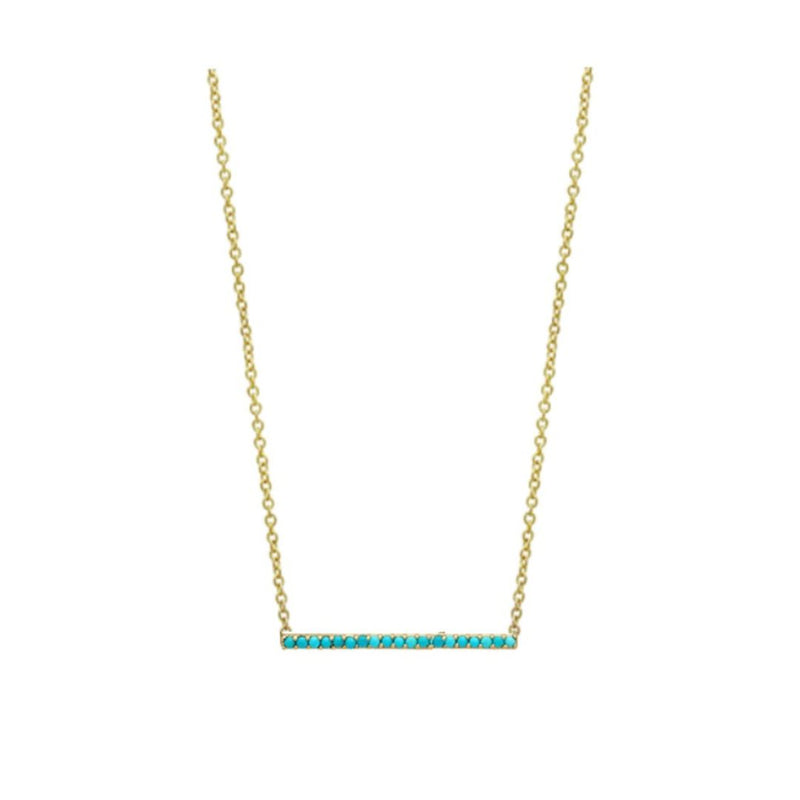 Micro Pave Bar Necklace - Turquoise