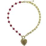 Intricate Heart Charm Necklace - Raspberry